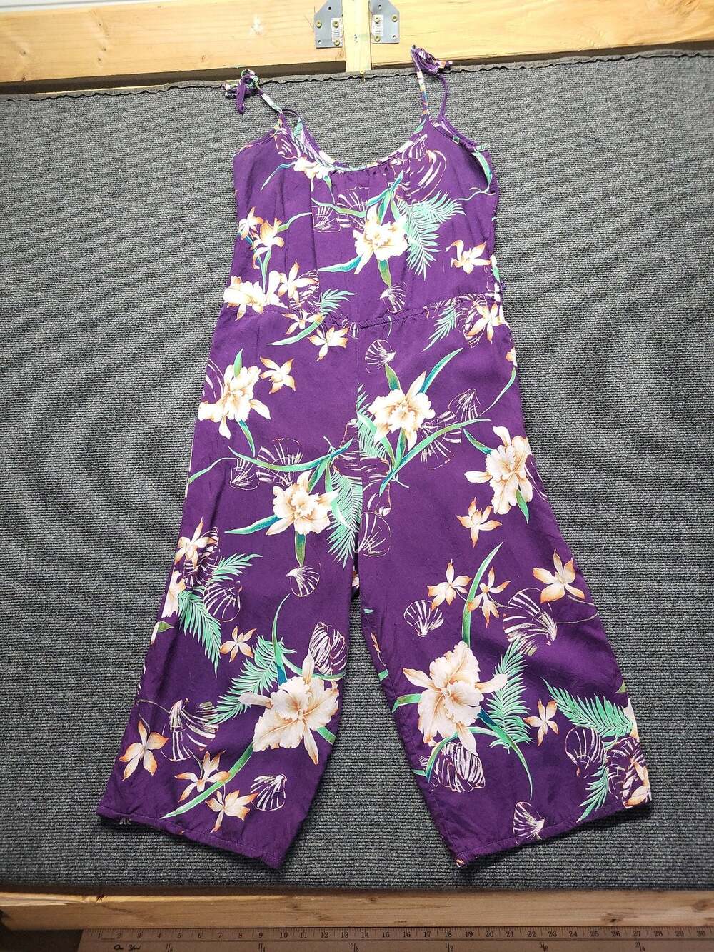 Vintage Hawaii Floral Print Tie Strap Jumpsuit Size S